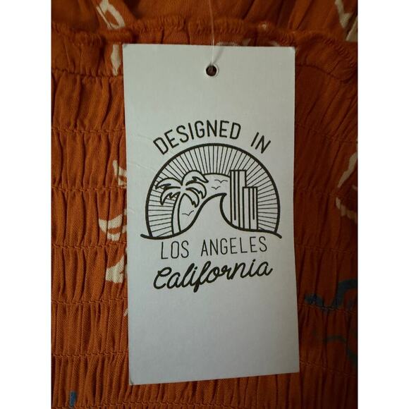 Patrons of Peace Rust Print Smocked Jumpsuit Sz M NWT — Casual Boho - Picture 2 of 4